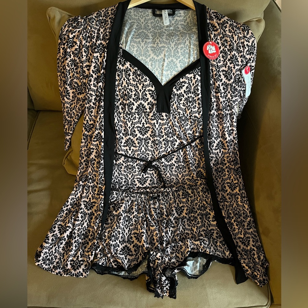 Pink/Black Damask Pajama 3-Piece Set